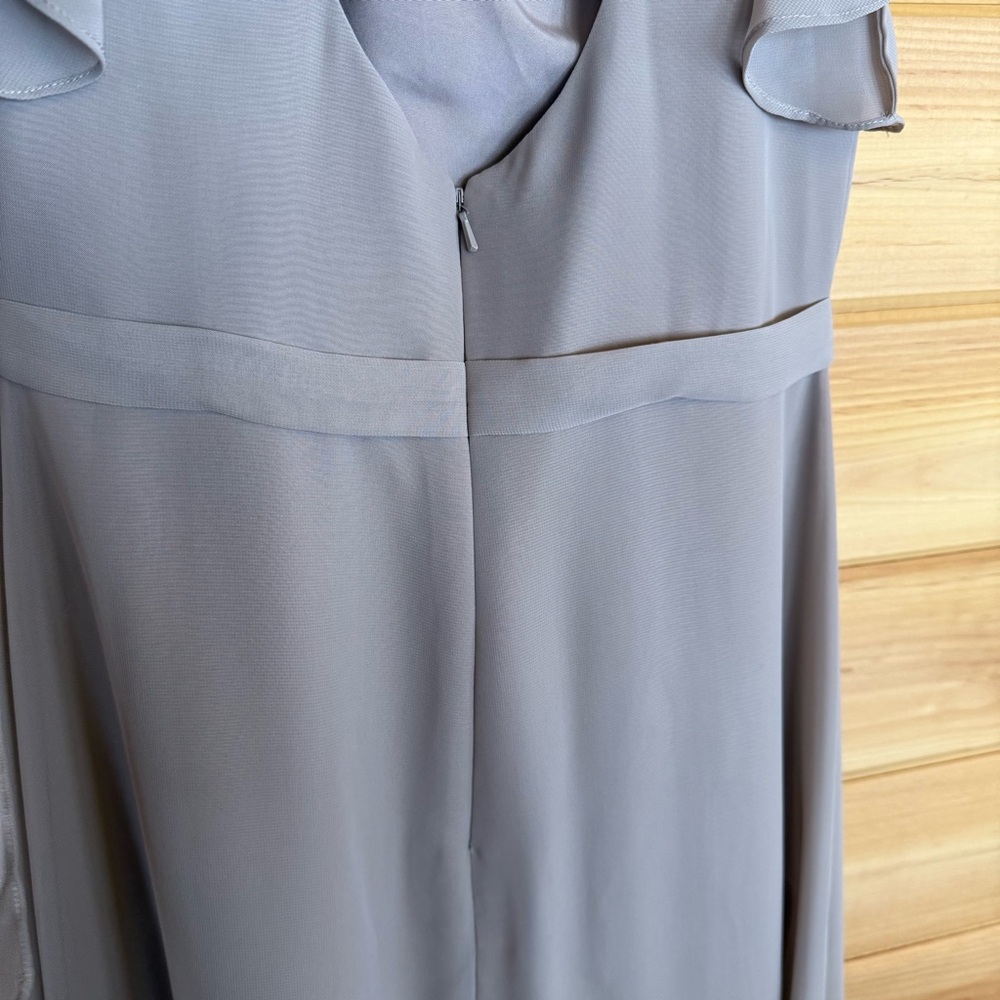 JJs House Ondina A-Line V-Neck Floor Length Ruffle Chiffon Dress Taupe Size 6 - Picture 9 of 14